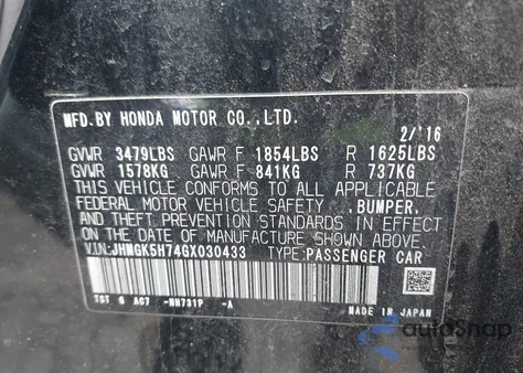 2016 Honda Fit Ex from USA, damaged, VIN JHMGK5H74GX030433